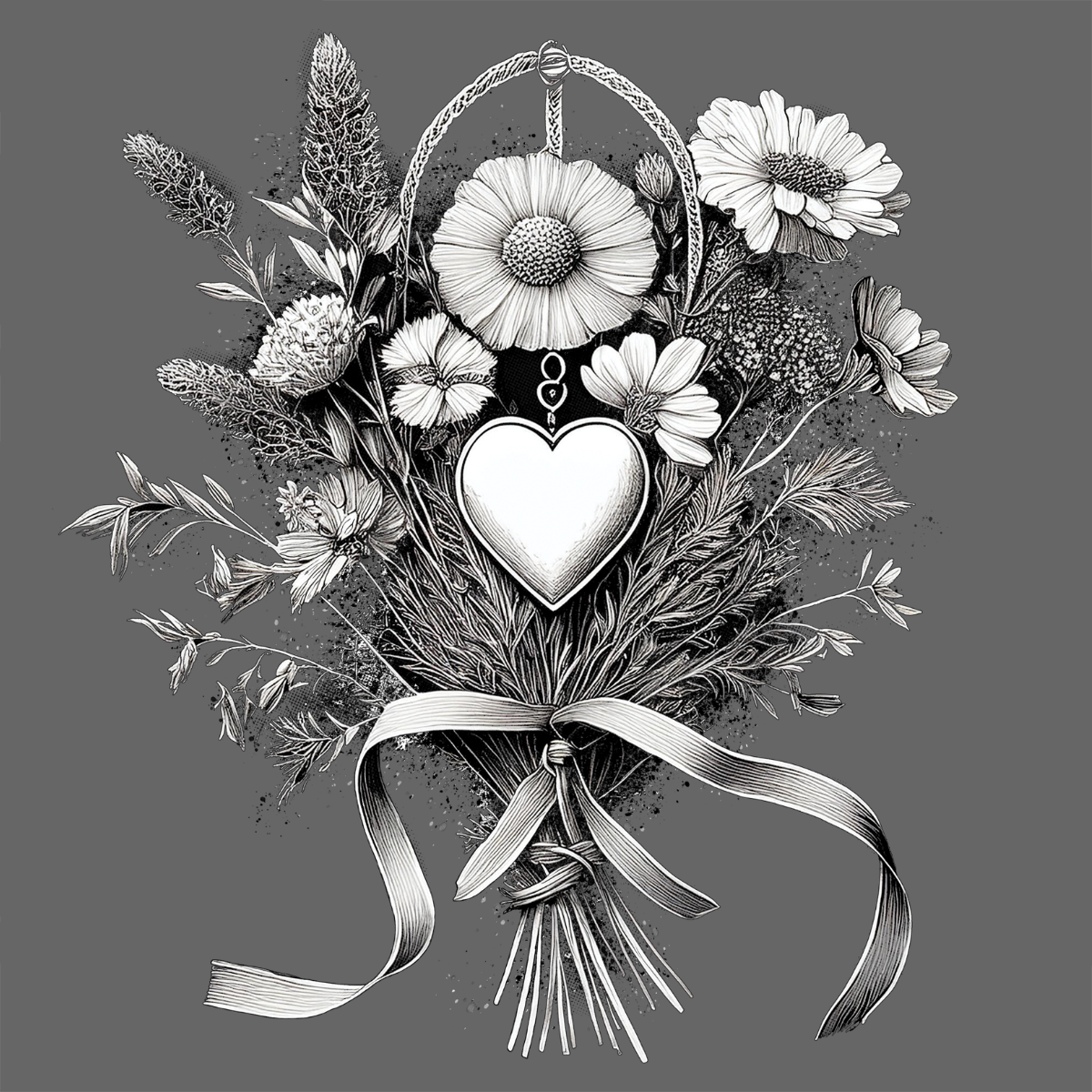 Dried Wildflowers with Heart Pendant - BC3001